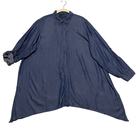 Zac & Rachel Woman 2X Blue Lyocell Long Sleeve Button Down Tunic Top - Picture 1 of 12